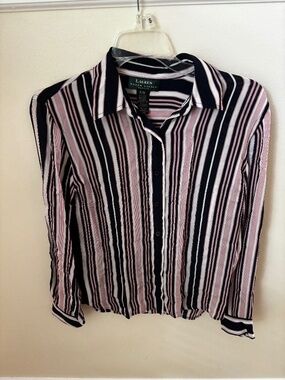 Ralph Lauren Striped Silk Button Down Shirt Size M